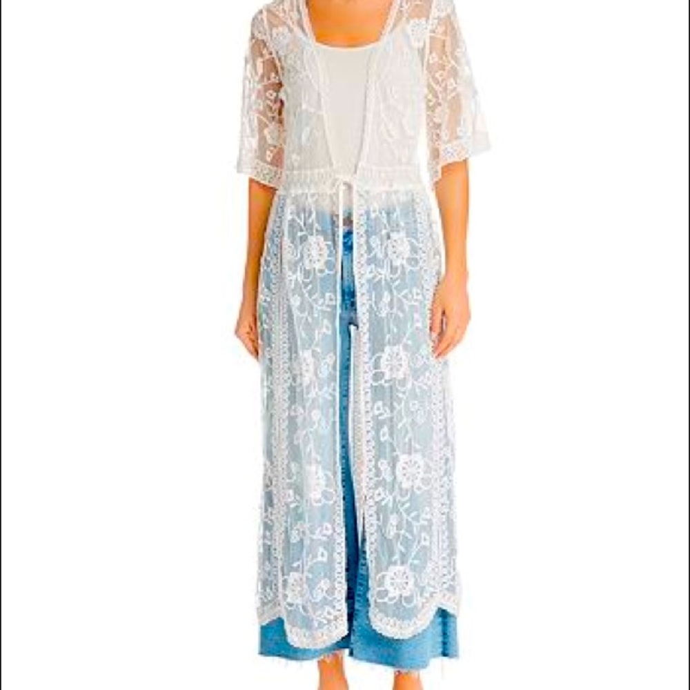 Aqua White Lace Kimono Cardigan - Never Worn